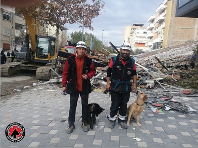 Câinii salvatori Challapa şi Billy din România participă la misiunea de căutare şi salvare a victimelor  cutremurului din Albania - FOTO, VIDEO

