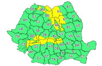 Ploi în nordul, centrul, estul şi sud-estul ţării, iar la munte, în Subcarpaţii Moldovei şi estul Transilvaniei sunt prognozate precipitaţii mixte, până duminică/ Cod galben de vânt puternic şi ninsori viscolite, zona Carpaţilor Meridionali şi Orientali