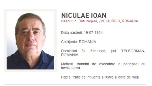 UPDATE - Ioan Niculae, dat în urmărire după condamnarea la cinci ani de închisoare / Ioan Niculae: Sunt în Italia la o clinică internat. Mi-am făcut externarea. Mâne sunt în ţară