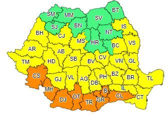 Cod galben de caniculă şi disconfort termic, în cea mai mare parte a ţării, şi Cod portocaliu în 8 judeţe din sud şi în Bucureşti/ Sâmbătă după-amiază vor fi Cod galben şi portocaliu de furtuni Crişana, Maramureş, Transilvania, Oltenia, Muntenia, Moldova