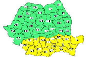 Cod galben privind disconfort termic ridicat, miercuri şi joi, în Bucureşti şi în 16 judeţe din sud şi sud-est/ Cod galben de furtuni, în Moldova, Muntenia şi local la munte şi în Dobrogea/ De joi instabilitatea atmosferică se extinde în aproape toată ţar