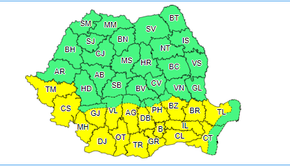 Cod galben de caniculă, în Bucureşti şi în 18 judeţe, dar şi cod galben de furtuni în 13 judeţe, până miercuri seară