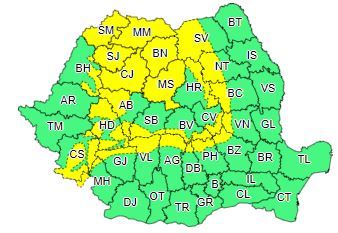 Cod galben de ninsori şi viscol, în judeţele Satu Mare, Sălaj, Maramureş, Cluj, Bistriţa-Năsăud şi Mureş/ La munte, la altitudini mai mari de 1.600 de metri, meteorologii anunţă vânt puternic, vizibilitate redusă şi zăpadă troienită