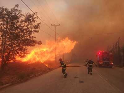 Pompierii români din Grecia intervin pentru localizarea şi lichidarea incendiului izbucnit în proximitatea mai multor locuinţe din zona Penteli, aflată în Nord-Estul Atenei 