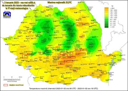 Specialişti: 2 ianuarie, cea mai caldă zi din istoria măsurătorilor la 17 staţii meteorologice din ţară