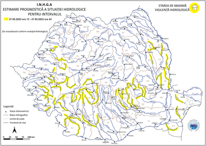 Hidrologii au emis cod galben pentru cursuri de apă din vestul, centrul ţării şi Dobrogea / Sunt anunţate scurgeri pe versanţi, torente şi pâraie, viituri rapide pe râurile mici cu posibile efecte de inundaţii locale
