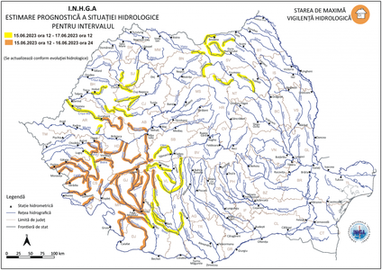 UPDATE - Risc de viituri în mai multe bazine hidrografice, până sâmbătă la prânz / Au fost emise avertizări cod galben şi cod portocaliu / Recomandările Apele Române

