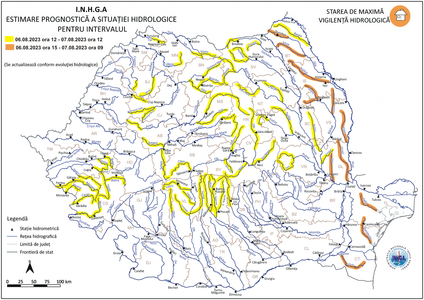 Cod galben de inundaţii pe râuri din 29 de judeţe/ Cod portocaliu pentru râuri din Moldova şi Dobrogea