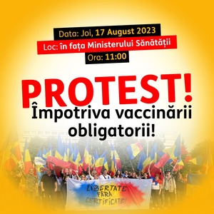 AUR anunţă organizarea unui protest, joi, împotriva Strategiei de Vaccinare a ministrului Alexandru Rafila: Nu este altceva decât un plan metodic pentru a impune, pe şest, obligativitatea vaccinării 