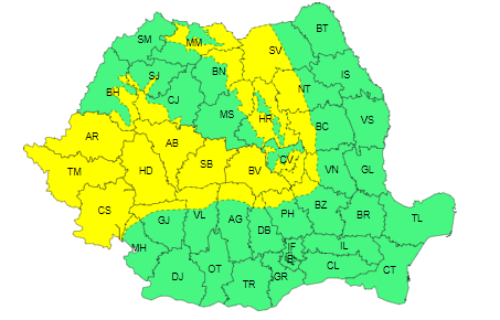 Cod galben de vânt puternic în Banat, sudul Crişanei şi al Transilvaniei şi viscol la munte, până joi seară/ Vineri, intensificări ale vântului în Moldova, Dobrogea, sudul Transilvaniei şi sud-vestul Olteniei şi viscol în Carpaţii Meridionali şi de Curbur