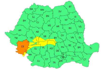Cod galben privind intensificări ale vântului, în sudul Banatului, al Transilvaniei şi în zona Carpaţilor Meridionali, până vineri seară/ Cod portocaliu în judeţul Caraş-Severin