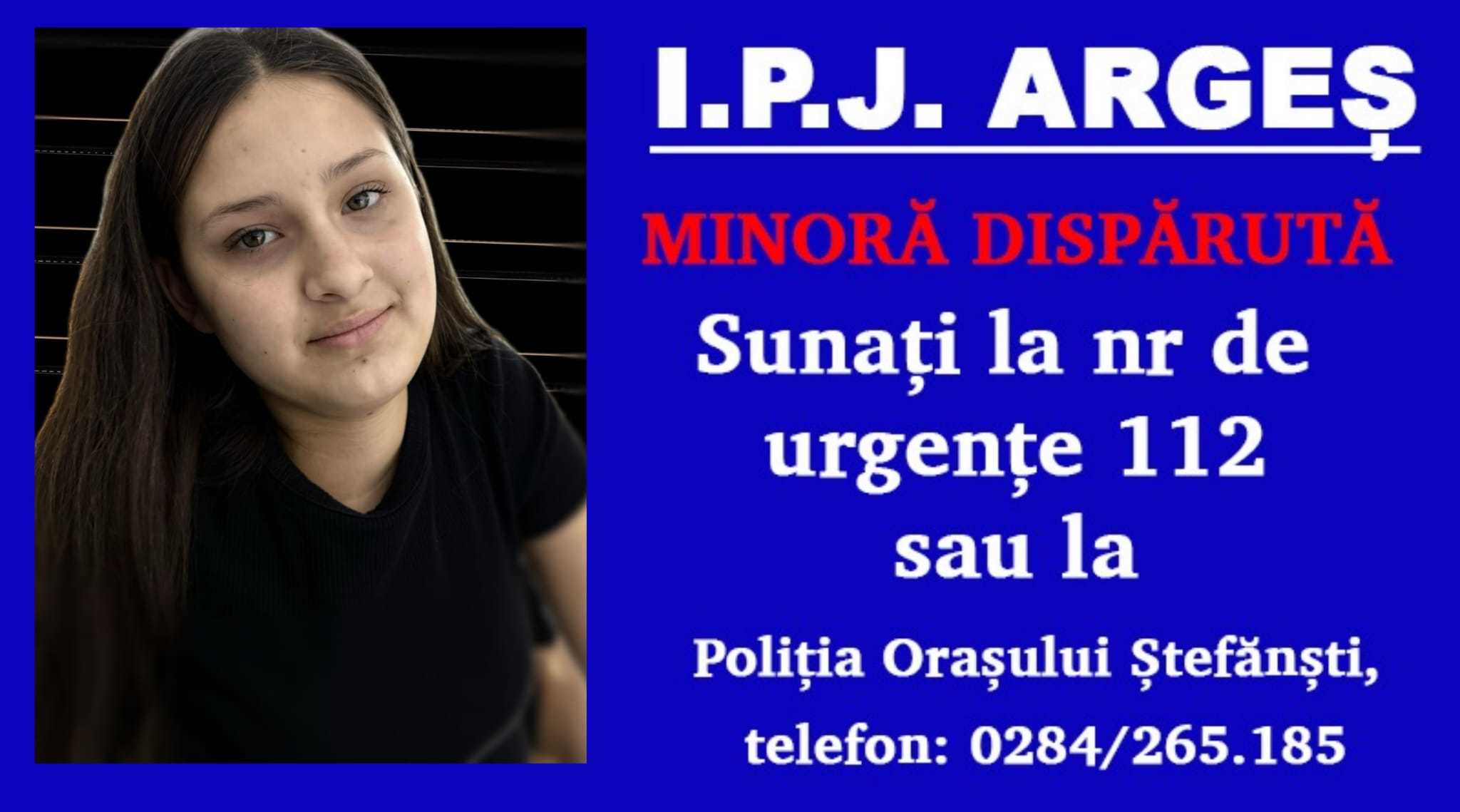 Argeş: Fată de 13 ani care a plecat din Ştefăneşti la Piteşti să se întâlnească cu o persoană, dată dispărută