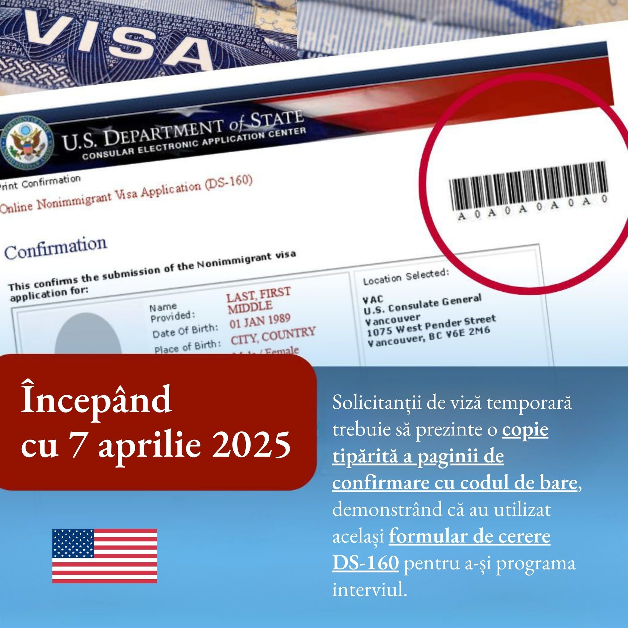 Ambasada SUA în România: Noi cerinţe pentru programarea interviului pentru solicitanţii de viză, din 7 aprilie