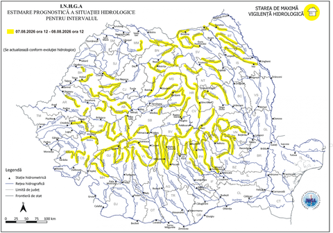 Hidrologii anunţă că în următoarele 24 de ore există risc de inundaţii pe unele râuri mici şi au emis o atenţionare Cod galben/ Judeţele vizate cu precădere, Maramureş, Bistriţa-Năsăud, Cluj, Alba, Suceava şi Neamţ