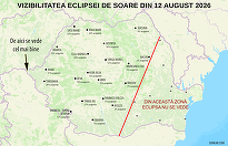Eclipsa de Soare de miercuri, 12 august, poate fi văzută parţial şi în anumite zone din România, acoperirea maximă a Soarelui fiind în nord-vestul ţării/ Maximul eclipsei, în preajma momentului de apus al Soarelui/ Cum poate fi urmărit fenomenul