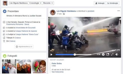 Ministrul Muncii a distribuit pe Facebook un material video în care forţele de ordine din Venezuela alungă protestatarii folosind tunurile cu apă