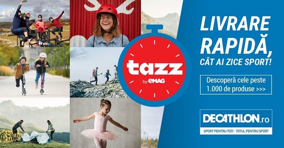 Tazz by eMAG, prima platformă care livrează articole sportive printr-un parteneriat cu Decathlon

