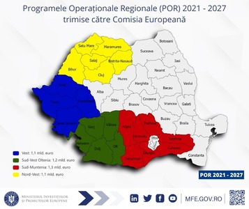 Ministerul Proiectelor Europene: Patru din cele opt Programe Operaţionale Regionale (POR) prin care vor fi atraşi banii în perioada 2021-2027 au fost trimise oficial Comisiei Europene 
