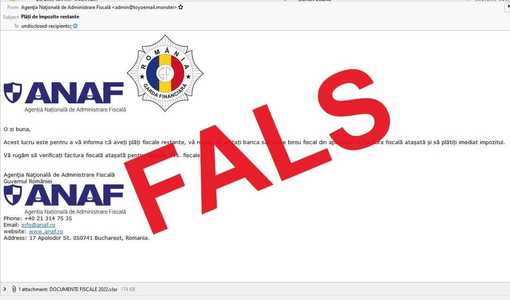 ANAF avertizează în legătură cu mesaje false transmise în numele instituţiei / Recomadările pentru contribuabili