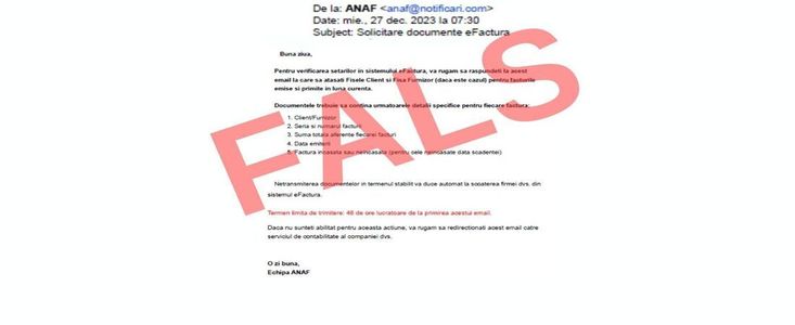 ANAF atenţionează în legătură cu o campanie de mesaje false privind RO e-Factura, transmise în numele instituţiei