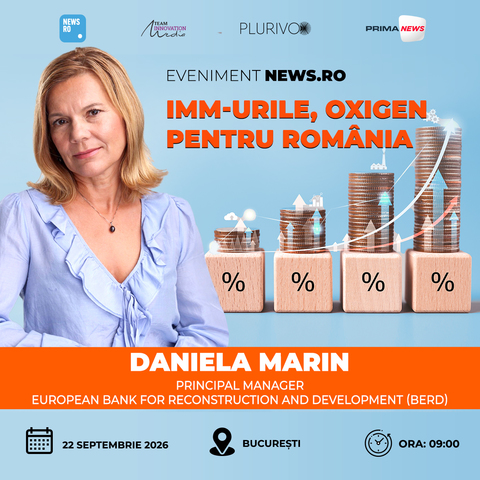 Soluţiile şi instrumentele prin care BERD sprijină dezvoltarea şi internaţionalizarea IMM-urilor româneşti vor fi prezentate la evenimentul News.ro “IMM-urile, oxigen pentru România” - ediţia a V-a