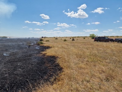 Tulcea: Incendiul care a afectat peste 400 de hectare de vegetaţie din localităţile Jurilovca, Sarichioi şi Poligonul Babadag a fost stins / Pompierii au stabilit oficial că focul a pornit de la un proiectil tras din poligon / Fermă distrusă