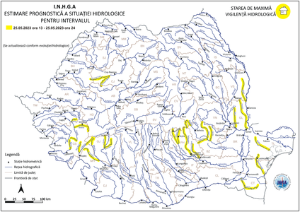 Avertizare a hidrologilor: 15 judeţe din ţară sub incidenţa codului galben de viituri