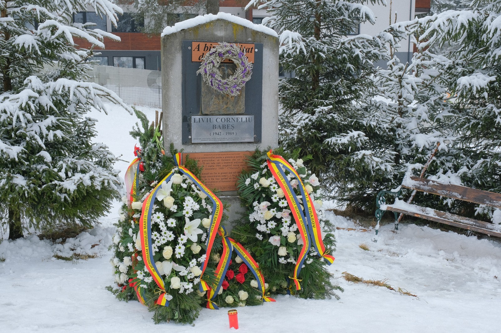 Ceremonie de comemorare la 36 de ani de la moartea eroului martir Liviu Corneliu Babeş, care şi-a dat foc pe pârtie, purtând o pancartă cu mesajul „Stop Mörder! Braşov = Auschwitz“, pentru a atrage atenţia lumii asupra ororilor regimului comunist – FOTO