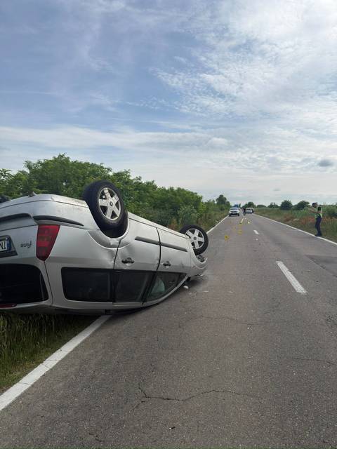 Impact între o maşină şi o căruţă, în Timiş/Autoturismul s-a răsturnat / Două femei şi un bărbat au fost răniţi / Calul a murit - FOTO