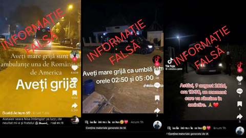 Ambulanţă atacată în judeţul Cluj - MAI - În ultimele zile circulă din nou pe reţelele sociale informaţii false despre aşa-numitele „ambulanţe negre” care ar răpi copii, "susţinute" de imagini realizate cu AI/Nu a fost înregistrat niciun caz de răpire