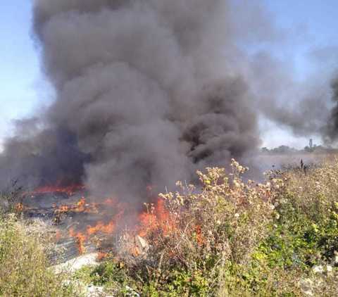 Dâmboviţa: Incendiu la deşeuri menajere, mase plastice şi vegetaţie uscată, în localitatea Bălteni/ A fost emis mesaj RO-Alert - FOTO
