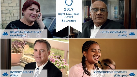Indianul Colin Gonsalves, azera Khadija Ismailova şi etiopianul Yetnebersh Nigussie, laureaţii Premiului Nobel Alternativ; americanul Robert Bilott recompensat cu un premiu onoriffic