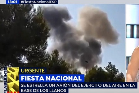 Un pilot militar a murit în urma prăbuşirii unui avion de tip Eurofighter în sud-estul Spaniei după ce a participat la parada de Ziua Naţională - VIDEO