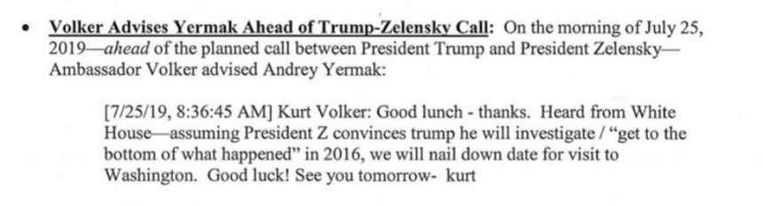 Washingtonul a încurajat Ucraina să ancheteze cu privire la familia Biden în schimbul unei întâlniri Zelenski-Trump la Casa Albă, arată SMS-uri ale lui Kurt Volker făcute publice de Congres
