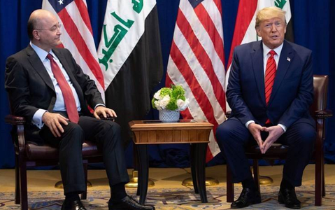 Preşedintele irakian Barham Saleh insistă pe lângă Donald Trump, la Davos, asupra retragerii trupelor străine din Irak