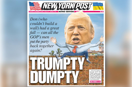 New York Post îl caricaturizează pe "Trumpty Dumpty", după dezamăgirea în ”midterms” şi-l susţine pe potenţialul rival al miliardarului în 2024, Ron "DeFUTURE"