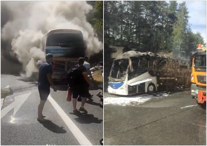Un autocar cu români şi moldoveni a luat foc pe autostrada de centură a Vienei
