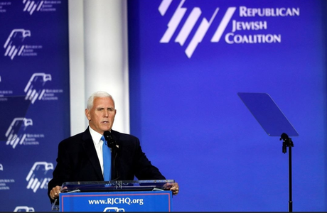 Fostul vicepreşedinte republican Mike Pence îşi retrage candidatura la preşedinţie, la Convenţia Coaliţiei Evreieşti Republicane, la Las Vegas, şi-şi ia auditoriul prin surprindere