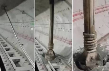 Tavanul unui tunel al metroului din Istanbul a fost străpuns până la şine de o maşină de găurit care fora asfaltul deasupra