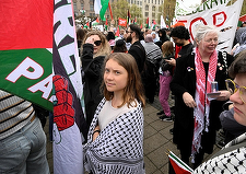 Greta Thunberg cere la o manifestaţie de mii de protestatari, la Malmö, boicotarea Israelului la Eurovision, pe care-l acuză de ”genocid” în Fâşia Gaza, după exemplul Rusiei