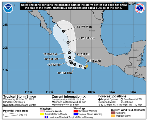 Furtuna tropicală Simon se va transforma într-un uragan major înainte de a lovi Mexicul / Cantităţi mari de precipitaţii şi valuri de până la cinci metri, aşteptate
