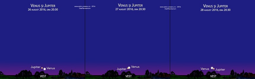 Conjuncţie spectaculoasă între Venus şi Jupiter, sâmbătă seară, în jurul orei 20.30