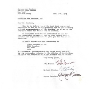 Două scrisori care arată neînţelegeri ale membrilor The Beatles în privinţa managerului, puse în vânzare pentru 550.000 de dolari