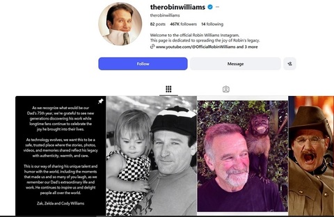Copiii lui Robin Williams au reactivat contul de Instagram al tatălui lor pentru a combate conţinutul generat de AI