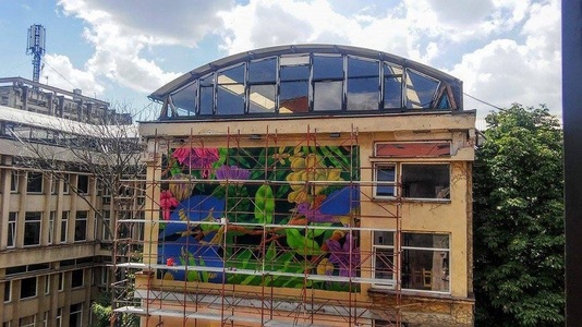 Artistul vizual Saddo creează un mural pe zidul din curtea Universităţii de Arhitectură; Lucrarea poate fi văzută gratuit