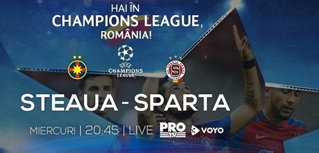 Returul partidei de fotbal dintre Steaua Bucureşti şi Sparta Praga, transmis de Pro TV, miercuri, de la ora 20.45