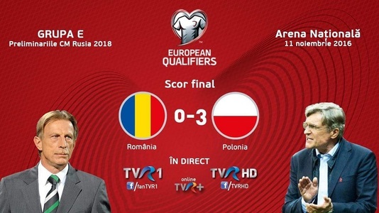 TVR 1 a fost lider de audienţă cu România-Polonia, cel mai vizionat meci al anului la Televiziunea Română în 2016