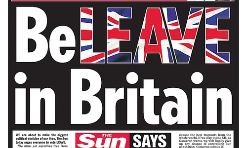 The Sun a cheltuit peste 96.000 de lire sterline pentru un poster care a îndemnat britanicii să voteze pentru Brexit
