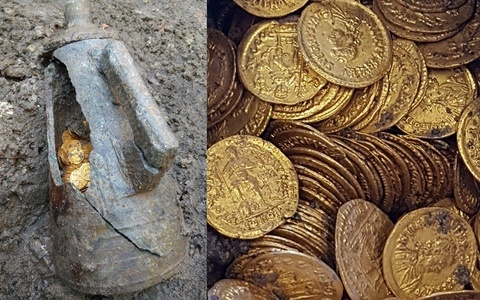 Sute de monede de aur din vremea Imperiului Roman, găsite în subsolul unui teatru vechi din Italia

