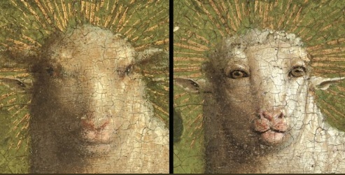 O preţioasă lucrare de artă de secol XV restaurată cu "faţă de oaie umanoidă" provoacă  amuzament şi controverse